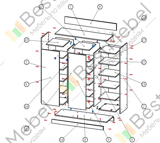 Схема сборки обувницы 3 х секционная